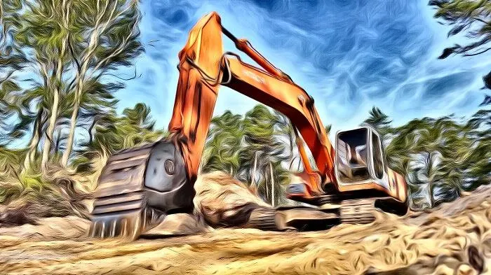 Stylized image of an orange excavator